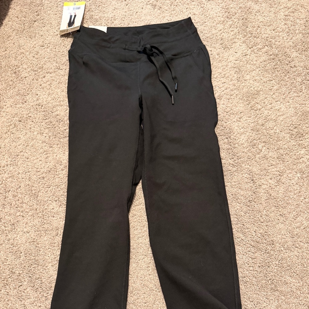 NWT Mondetta High Rise Black Spandex Capri Leggings with Drawstring Size Small